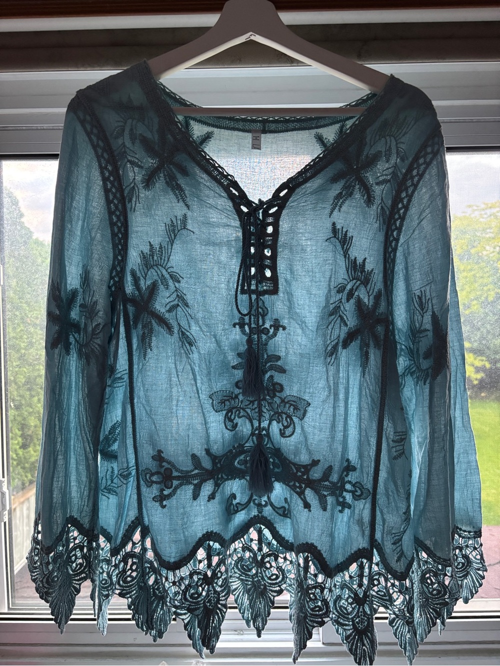 2. Lapis Dusty Blue Crochet Lace-Trim 100% Cotton Tunic